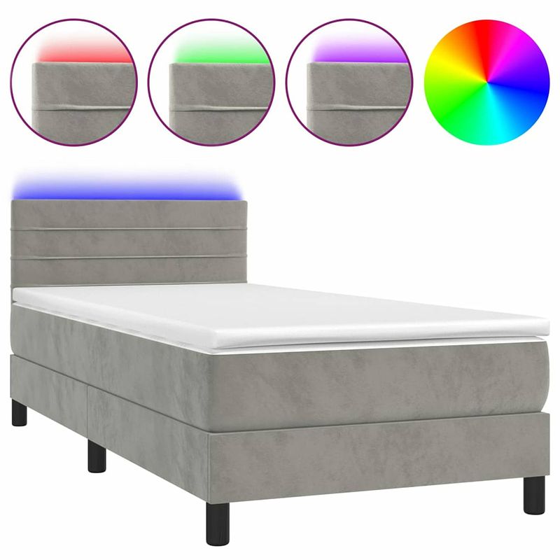 Foto van Vidaxl boxspring met matras en led fluweel lichtgrijs 100x200 cm