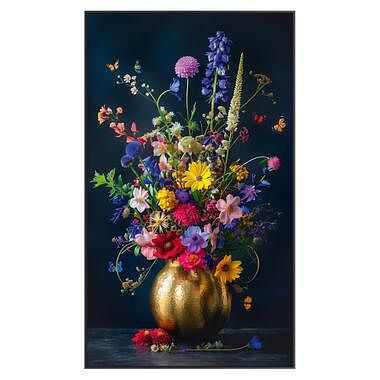 Foto van Schilderij bloemen gouden vaas - mdf - 118x70 cm - leen bakker