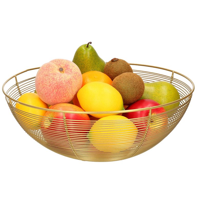 Foto van Fruitschaal/fruitmand rond goud metaal 32 cm - fruitschalen