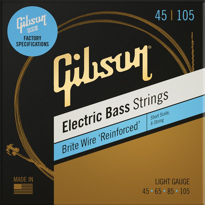 Foto van Gibson brite wire electric bass strings short scale light snaren voor elektrische bas