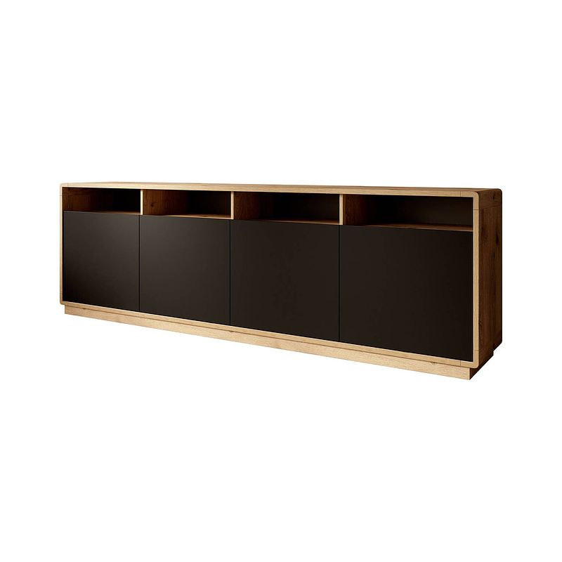 Foto van Meubella dressoir acuna - mat zwart - eiken - 238 cm