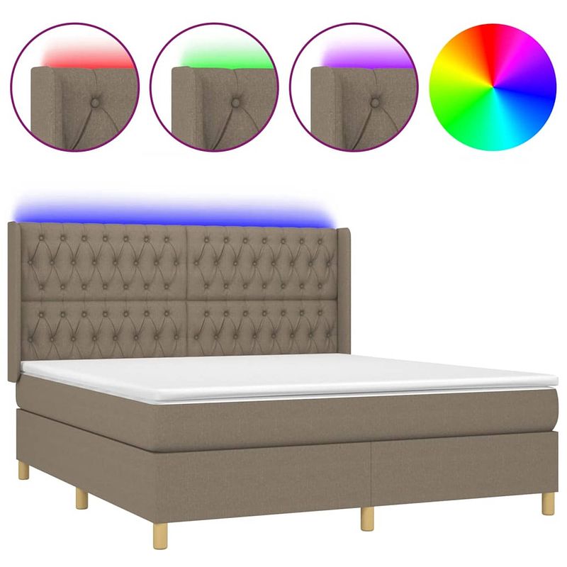 Foto van The living store boxspring bed - pocketvering matras - led verlichting - 203 x 183 x 118/128 cm - taupe - usb