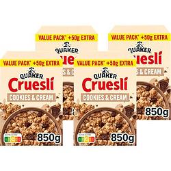 Foto van Quaker cruesli cookies & cream voordeelverpakking 4 x 850gr bij jumbo