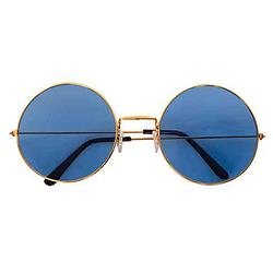 Foto van Hippie flower power sixties ronde glazen zonnebril blauw - verkleedbrillen