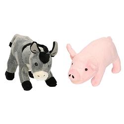 Foto van Pluche knuffel boerderijdieren set ezel en varken van 21 cm - knuffel boederijdieren