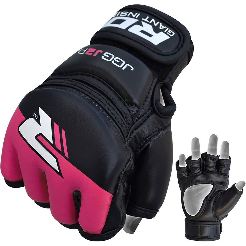 Foto van Rdx sports grappling gloves kids - zwart/roze - leer