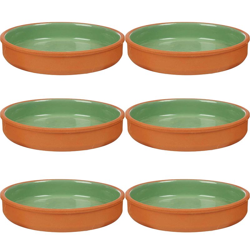 Foto van 6x stuks tapas/hapjes serveren/oven schaal terracotta/groen 23 x 4 cm - snack en tapasschalen