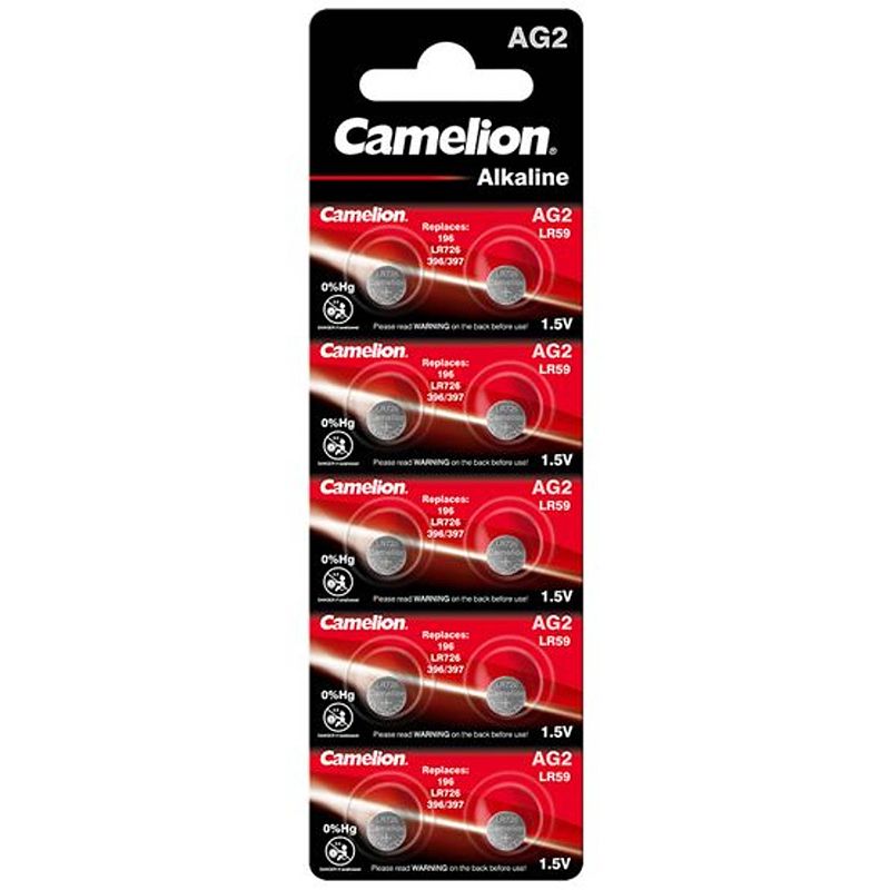 Foto van Camelion alkaline knoopcelbatterij ag2 / lr59, 1,5 volt, 0% hg - 10 stuks