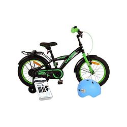 Foto van Volare kinderfiets thombike - 12 inch - zwart/geel - inclusief fietshelm & accessoires