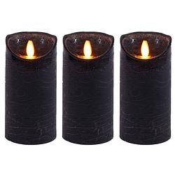 Foto van 3x led kaarsen/stompkaarsen zwart met dansvlam 15 cm - led kaarsen