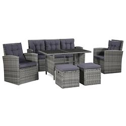 Foto van Vidaxl 6-delige loungeset met kussens poly rattan grijs