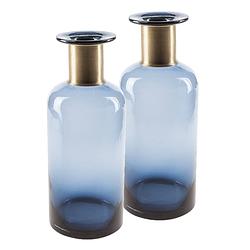 Foto van 2x stuks flesvazen glas donkerblauw 12 x 30 cm - vazen