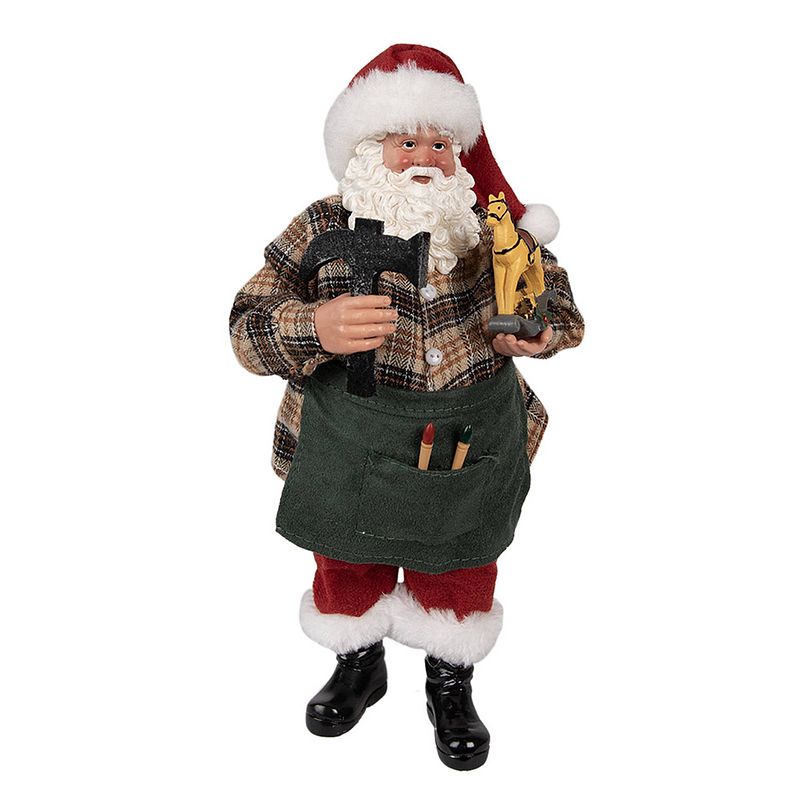 Foto van Haes deco - kerstman deco figuur 16x8x28 cm - groen - kerst figuur, kerstdecoratie