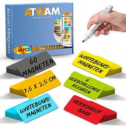 Foto van Atwam scrum magneten - 60 stuks - voor whiteboard of magneetbord - herschrijfbare magneten - post it - 7,5*2,5 cm