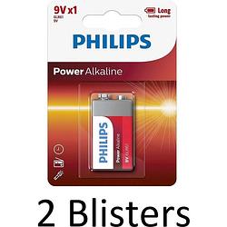 Foto van 2 stuks (2 blisters a 1 st) philips power alkaline batterij 9v