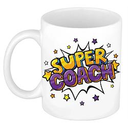 Foto van Super coach cadeau mok / beker wit met sterren 300 ml - feest mokken