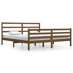 Foto van The living store bedframe - houten bedframe - 205.5 x 205.5 x 100 cm - honingbruin - grenenhout