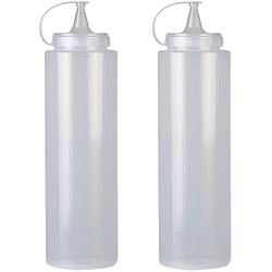 Foto van Urban living doseerfles/sausfles - 2x - kunststof - met schenktuit - 400 ml - 16 cm - garneergerei