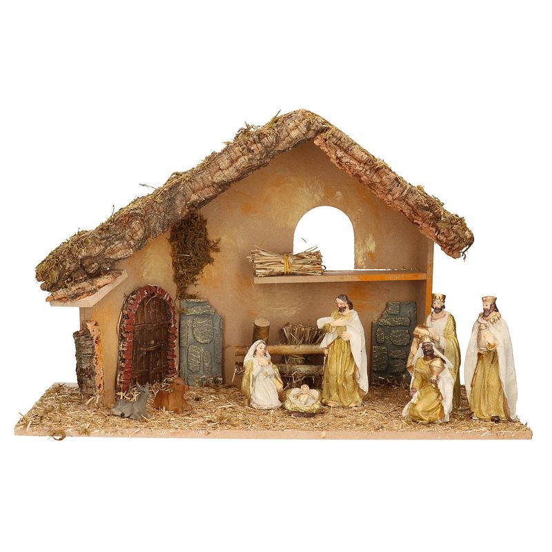 Foto van Complete kerststal met 8x st kerststal beelden - 50 x 23 x 31 cm - kerststallen