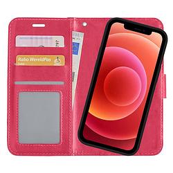 Foto van Basey iphone 12 pro max hoesje bookcase hoes 2-in-1 cover - iphone 12 pro max hoes 2-in-1 hoesje case - donker roze