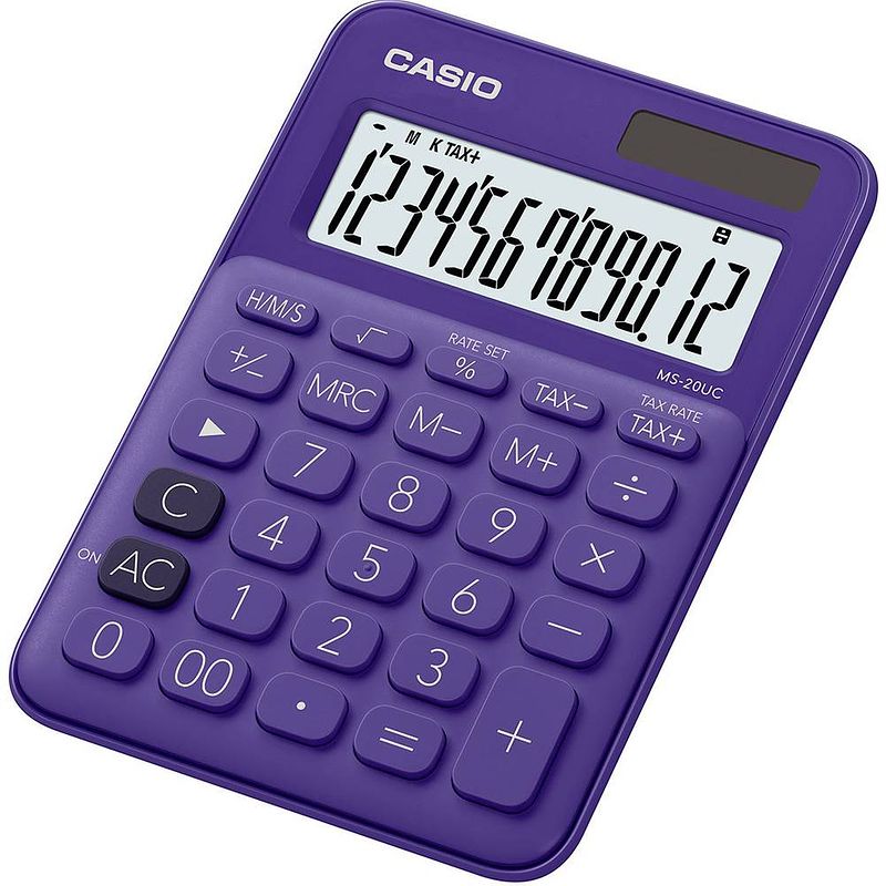 Foto van Casio ms-20uc bureaurekenmachine werkt op zonne-energie, werkt op batterijen violet aantal displayposities: 12