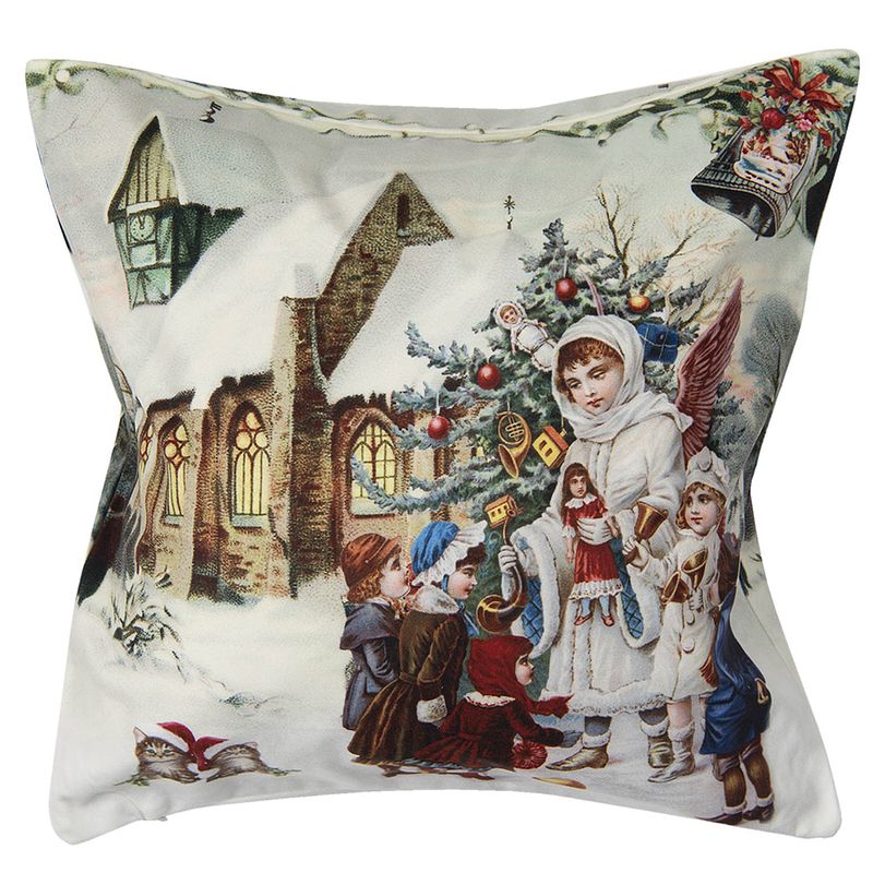 Foto van Haes deco - kerst kussenhoes 45x45 cm - wit - collectie: santa red - sierkussen, kussenhoes