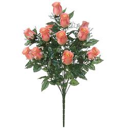 Foto van Louis maes kunstbloemen boeket rozen/gipskruid - zalmroze - h56 cm - bloemstuk - bladgroen - kunstbloemen