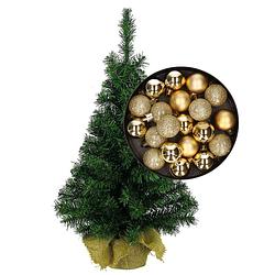 Foto van Mini kerstboom/kunst kerstboom h75 cm inclusief kerstballen goud - kunstkerstboom