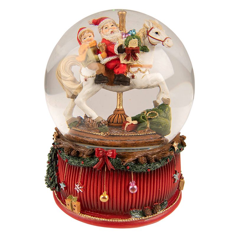 Foto van Clayre & eef sneeuwbol kerstman ø 16*20 cm rood groen kunststof snowglobe kerstdecoratie kerstversiering rood snowglobe