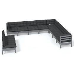 Foto van Vidaxl 10-delige loungeset met kussens massief grenenhout grijs