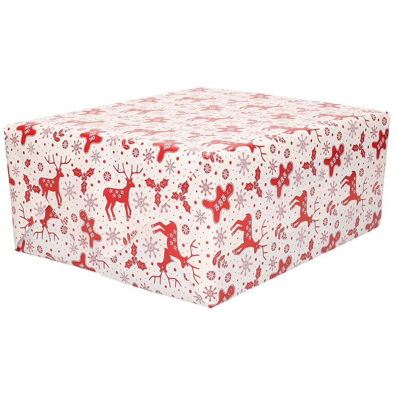 Foto van 1x rollen kerst inpakpapier/cadeaupapier wit/rood 2,5 x 0,7 meter - cadeaupapier