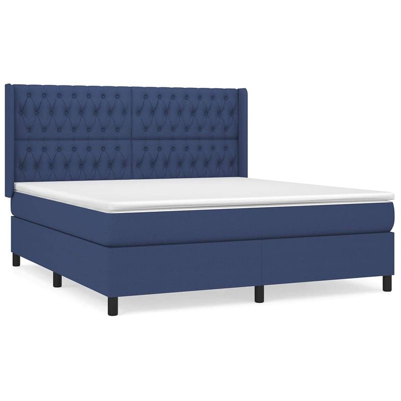 Foto van The living store boxspringbed blauw - 203 x 183 x 118/128 cm - met verstelbaar hoofdbord - pocketvering matras -