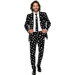 Foto van Heren kostuum zwart met sterrenprint - opposuits pak - verkleedkleding/carnavalskleding 52 (xl)