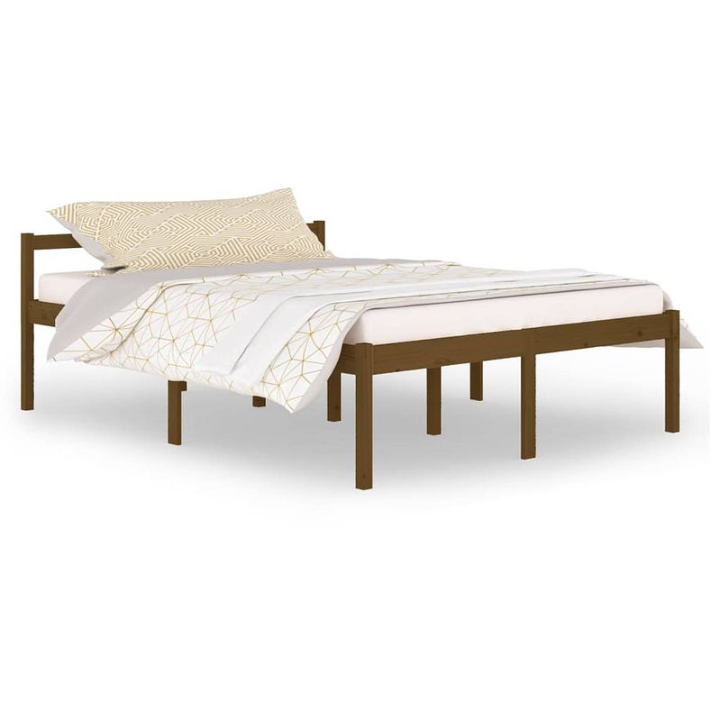 Foto van The living store bedframe - grenenhout - 205.5 x 155.5 x 70.5 cm - honingbruin