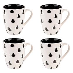 Foto van Haes deco - mokken set van 4 - 12x8x10 cm / 300 ml - met kerstbomen - black & white x-mas