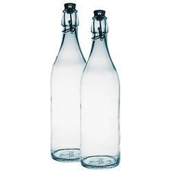 Foto van 2x glazen limonadeflessen/waterflessen transparant 1 liter rond - weckpotten