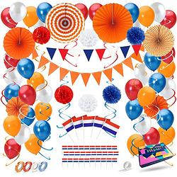Foto van Fissaly® 119 stuks nederland decoratie set - versiering rood, wit & blauw - koningsdag - oranje voetbal thema feest