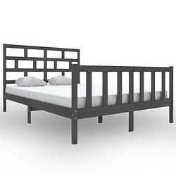 Foto van The living store houten bedframe - grijs - 205.5 x 165.5 x 69.5 cm - massief grenenhout