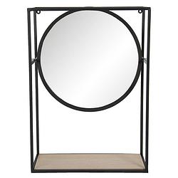 Foto van Haes deco - ronde spiegel - zwart - 36x15x50 cm - metaal / glas / hout - wandspiegel, spiegel rond