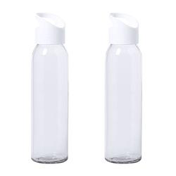 Foto van 2x stuks glazen waterfles/drinkfles transparant met schroefdop met wit handvat 470 ml - drinkflessen