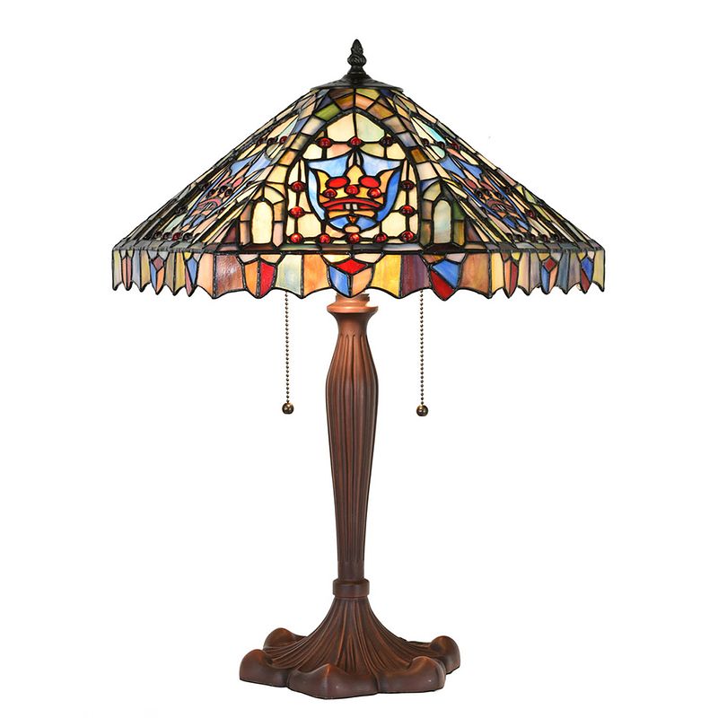 Foto van Lumilamp tiffany tafellamp ø 47x60 cm beige blauw glas kunststof rond tiffany bureaulamp tiffany lampen glas in lood