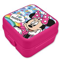 Foto van Disney minnie mouse broodtrommel/lunchbox voor kinderen - roze - kunststof - 14 x 8 cm - lunchboxen