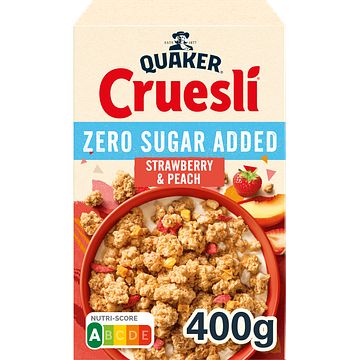 Foto van Quaker cruesli zero sugar added aardbei & perzik 400gr bij jumbo