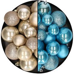 Foto van Kerstballen 60x stuks - mix ijsblauw/champagne - 4-5-6 cm - kunststof - kerstbal