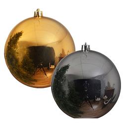 Foto van 2x stuks grote kerstballen van 20 cm glans van kunststof goud en zilver - kerstbal