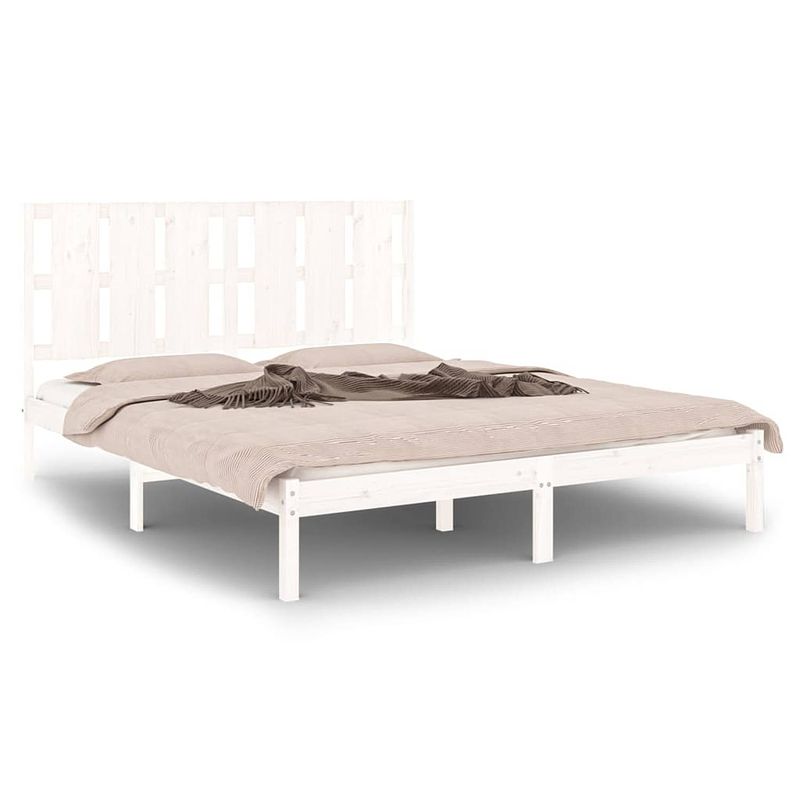 Foto van The living store bedframe grenenhout - wit - 160 x 200 cm - stevige lattenbodem - comfortabel hoofdeinde