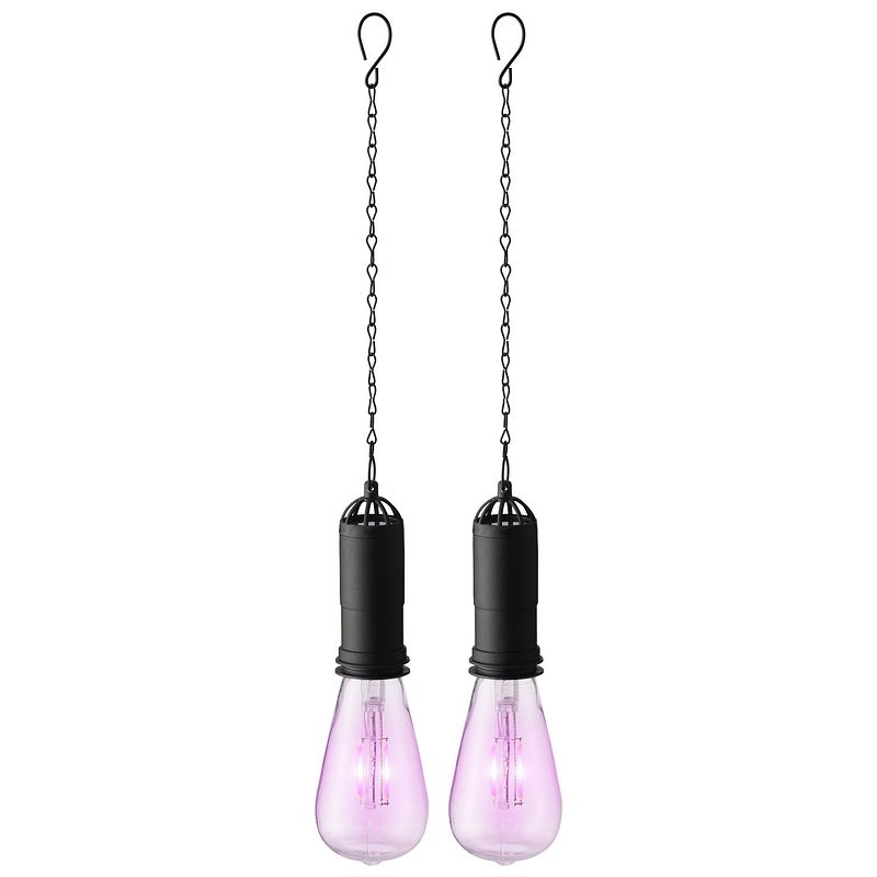 Foto van 2x stuks roze solar tuinverlichting hanglampen kunststof 20 cm - buitenverlichting