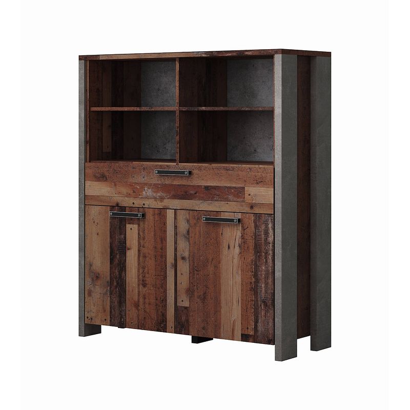 Foto van Meubella - dressoir cade - eiken - grijs - hoog - 107 cm