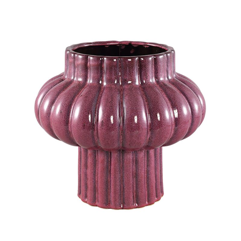 Foto van Ptmd sannee red ceramic pot ribbed wide middle l