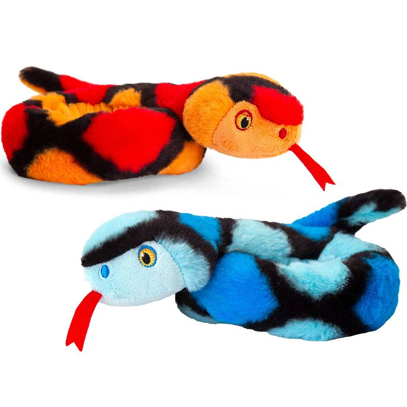 Foto van Pluche knuffel dieren kleine opgerolde slangen rood en blauw 65 cm - knuffeldier